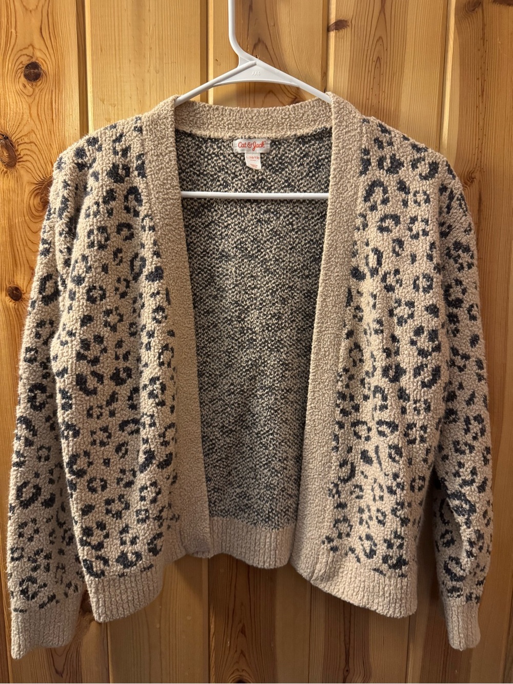 Cat & Jack Cream Leopard-Print Open Front Cardigan
